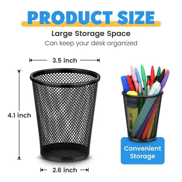Alt view image 2 of 6 - Pen Holder for Desk, Pencil Holder for Desk, 4 Pack Pencil Cup for Pen, Mesh Metal Pen Organizer, Desk Pen Holder