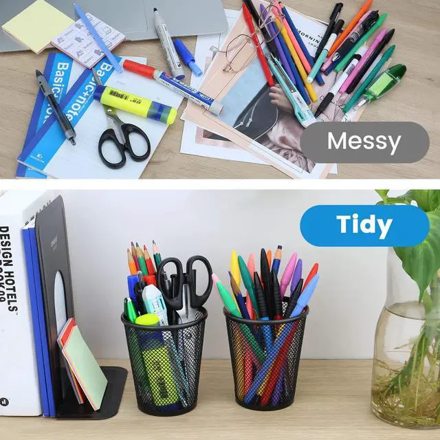 Alt view image 4 of 6 - Pen Holder for Desk, Pencil Holder for Desk, 4 Pack Pencil Cup for Pen, Mesh Metal Pen Organizer, Desk Pen Holder