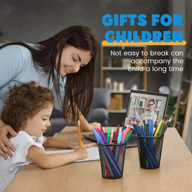 Alt view image 5 of 6 - Pen Holder for Desk, Pencil Holder for Desk, 4 Pack Pencil Cup for Pen, Mesh Metal Pen Organizer, Desk Pen Holder