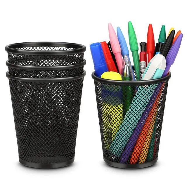 Alt view image 6 of 6 - Pen Holder for Desk, Pencil Holder for Desk, 4 Pack Pencil Cup for Pen, Mesh Metal Pen Organizer, Desk Pen Holder