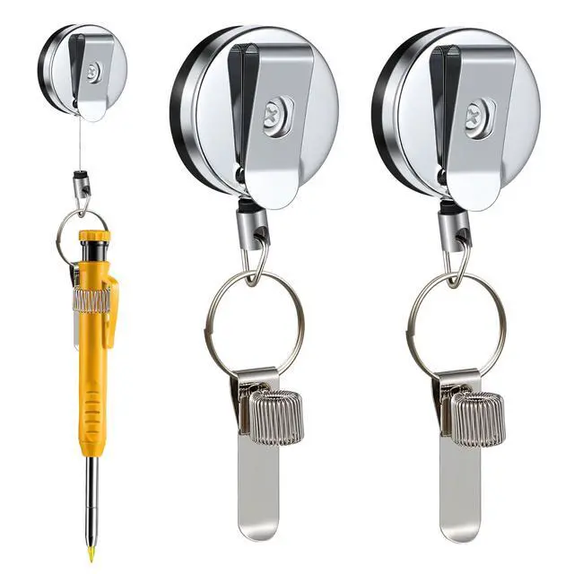 Main image of 2 Pcs Heavy Duty Retractable Pull Pen Pencil Holder, 27.5 Inch Pen Lanyard Retractable with Belt Clip and Key Ring, Stretch Spring Pencil Holder for Carpenters, Construction Workers, Nurses, Waiters