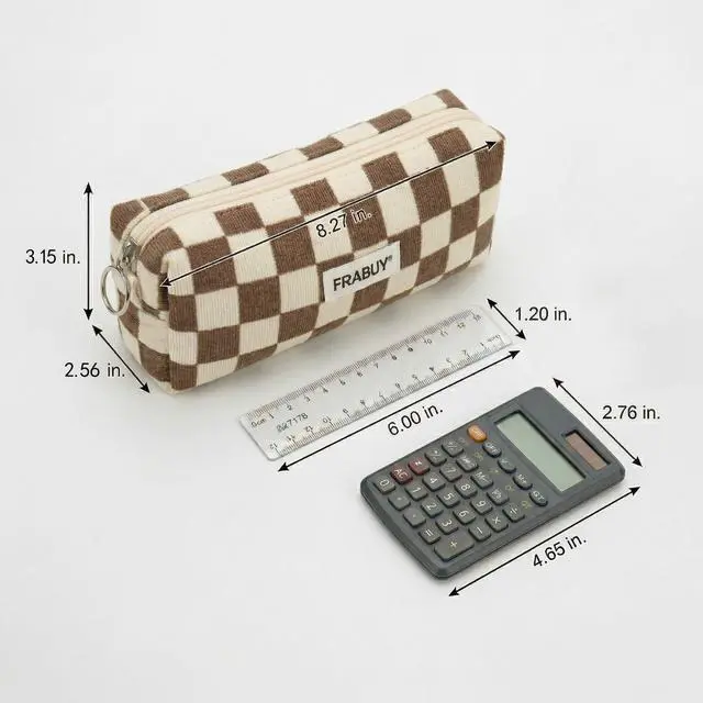 Alt view image 5 of 7 - Soft Corduroy Pencil Case Pen Pouch Organizer, Small Stationery Bag | Cute Crown Checkerboard Pouch, Smooth Zipper, Daily Cosmetics Holder, Compact Organizer for School Teen Girls, Women