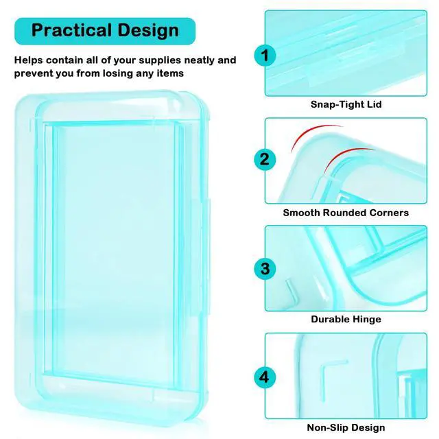 Alt view image 4 of 7 - Plastic Pencil Box, Large Capacity Pencil Case, Pencil Boxes | Double Layer for Kids Adults, Colored Pencil Case, Hard Crayon Box Storage with Snap-Tight Lid for School Office (Light Blue)