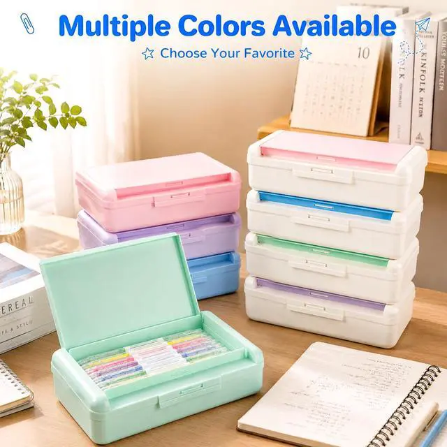 Alt view image 3 of 7 - Plastic Hard Color Double Layer Cute Pencil Box Case For Girl Boy | Colored Kids Pen Case Box For Marker Crayon,School Office Art Supplies Storage Organizer Box,Medium Size(Green)