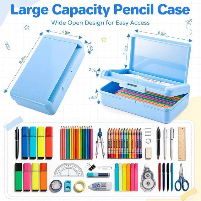 Alt view image 4 of 7 - Plastic Hard Color Double Layer Cute Pencil Box Case For Girl Boy | Colored Kids Pen Case Box For Marker Crayon,School Office Art Supplies Storage Organizer Box,Medium Size(Green)