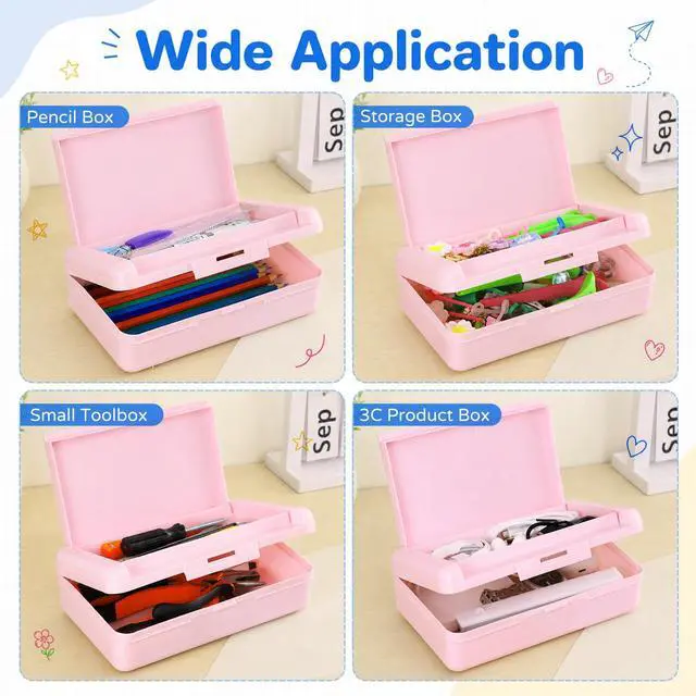 Alt view image 6 of 7 - Plastic Hard Color Double Layer Cute Pencil Box Case For Girl Boy | Colored Kids Pen Case Box For Marker Crayon,School Office Art Supplies Storage Organizer Box,Medium Size(Green)