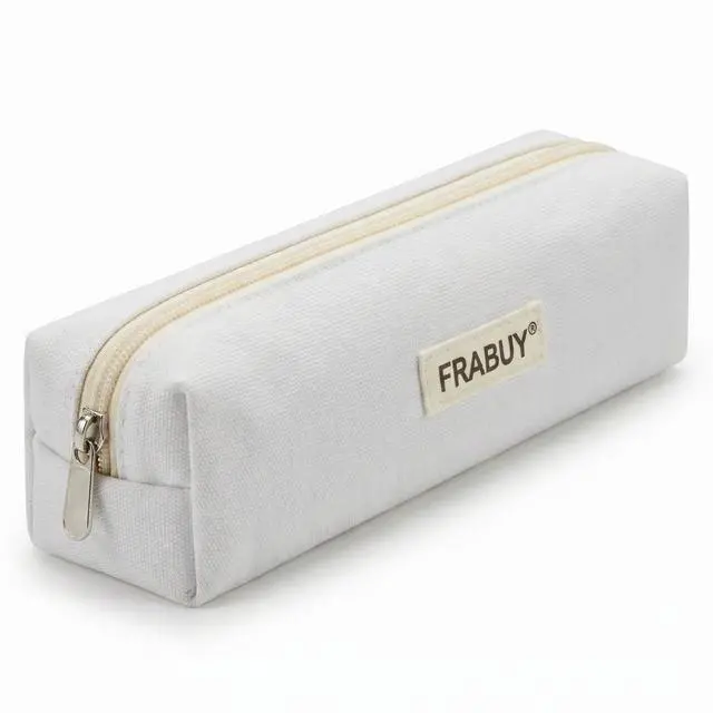 Main image of Canvas Pencil Case Pouch, Multipurpose Pen Bag Stationery White | Heavy-duty Canvas, Smooth Alloy Zipper, Cute Organizer for Girls and Boys, Ideal for Stationery, Cosmetics, Tech Gear