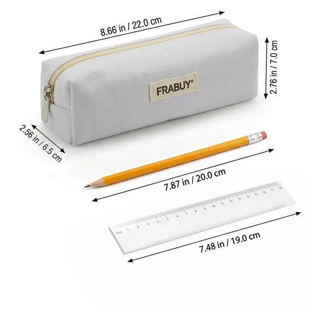 Alt view image 4 of 7 - Canvas Pencil Case Pouch, Multipurpose Pen Bag Stationery White | Heavy-duty Canvas, Smooth Alloy Zipper, Cute Organizer for Girls and Boys, Ideal for Stationery, Cosmetics, Tech Gear