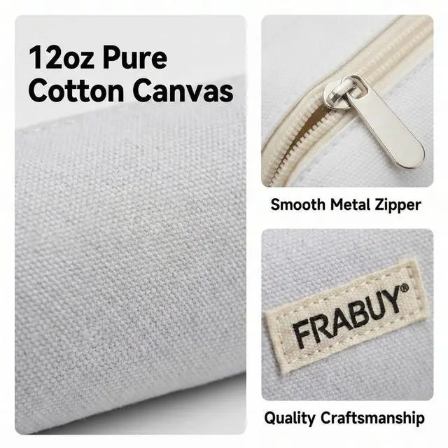 Alt view image 5 of 7 - Canvas Pencil Case Pouch, Multipurpose Pen Bag Stationery White | Heavy-duty Canvas, Smooth Alloy Zipper, Cute Organizer for Girls and Boys, Ideal for Stationery, Cosmetics, Tech Gear