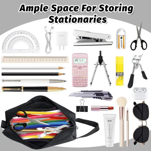 Alt view image 4 of 7 - Pencil Case, Large Capacity Pencil Pouch, Stationery Organizer Bag for Office College School, Cosmetic Bag For Teens Adults, Black