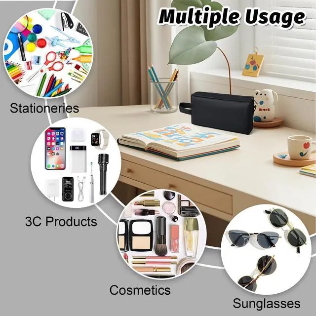 Alt view image 5 of 7 - Pencil Case, Large Capacity Pencil Pouch, Stationery Organizer Bag for Office College School, Cosmetic Bag For Teens Adults, Black