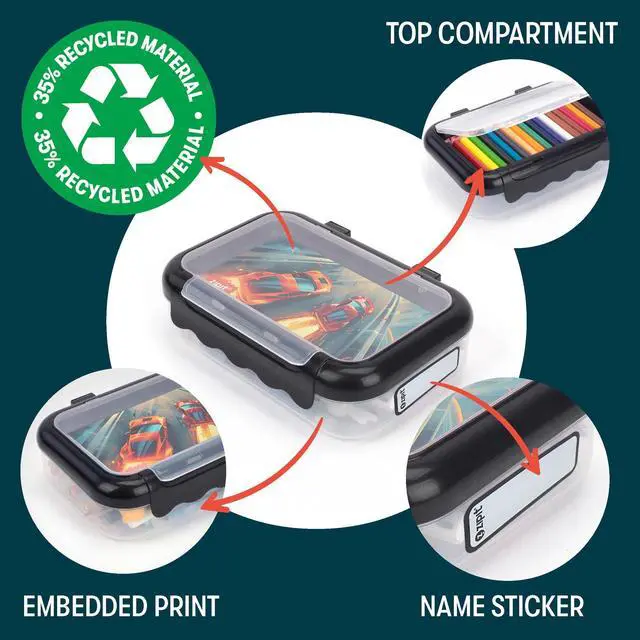 Alt view image 2 of 7 - Recycled Plastic Pencil Box for Boys, 2-Compartment Case, Race Car