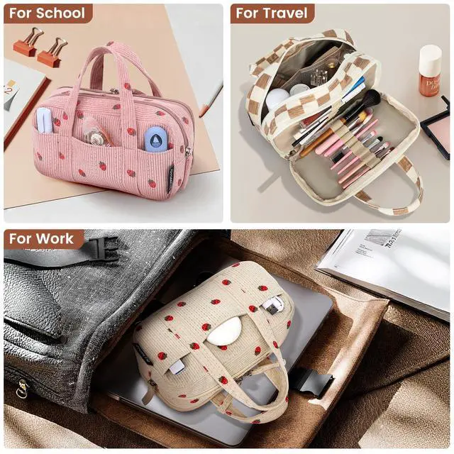 Alt view image 6 of 7 - Large Pencil Case Pouch, Extra Big Pencil Bags with Zipper, Cute Corduroy Pencil Pouch with 5 Compartments, Pen Bag Wide Opening, Pencil Pouch Organizer, Pencil Box for Teen Girls Adults