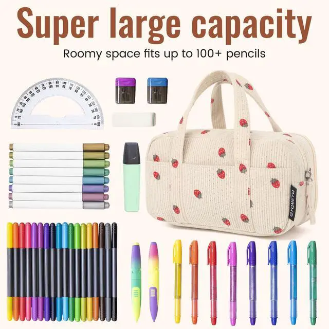 Alt view image 2 of 7 - Large Pencil Case Pouch, Extra Big Pencil Bags with Zipper, Cute Corduroy Pencil Pouch with 5 Compartments, Pen Bag Wide Opening, Pencil Pouch Organizer, Pencil Box for Teen Girls Adults