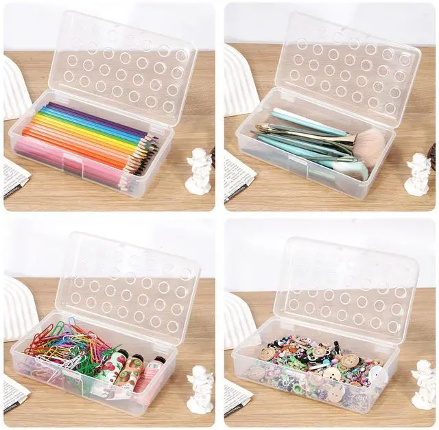 Alt view image 3 of 7 - Plastic Pencil Box, Large Pencil Case, Clear Pencil Boxes | with Snap-tight Lid, Hard Crayon Box Storage Marker Organizer Containers for Boys Girls Adults School Office Supplies (Clear)