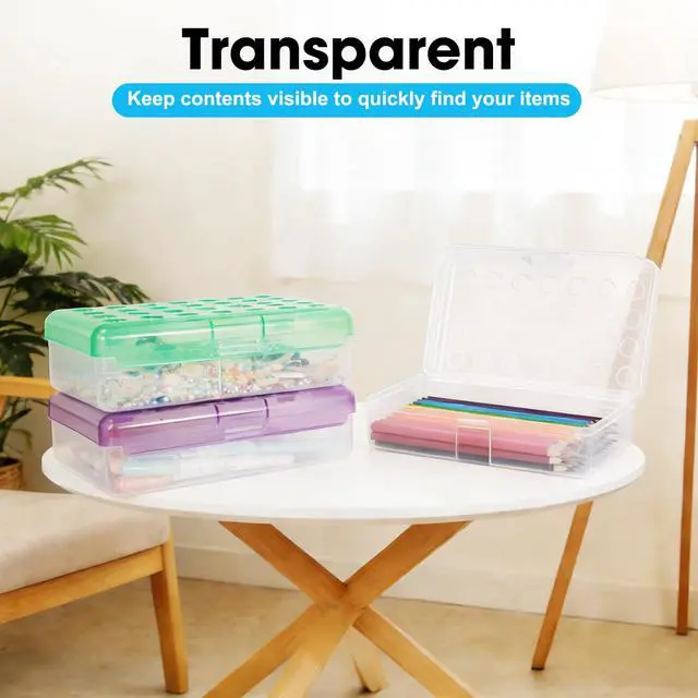 Alt view image 6 of 7 - Plastic Pencil Box, Large Pencil Case, Clear Pencil Boxes | with Snap-tight Lid, Hard Crayon Box Storage Marker Organizer Containers for Boys Girls Adults School Office Supplies (Clear)