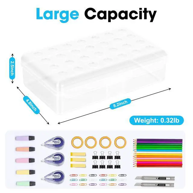 Alt view image 2 of 7 - Plastic Pencil Box, Large Pencil Case, Clear Pencil Boxes | with Snap-tight Lid, Hard Crayon Box Storage Marker Organizer Containers for Boys Girls Adults School Office Supplies (Clear)