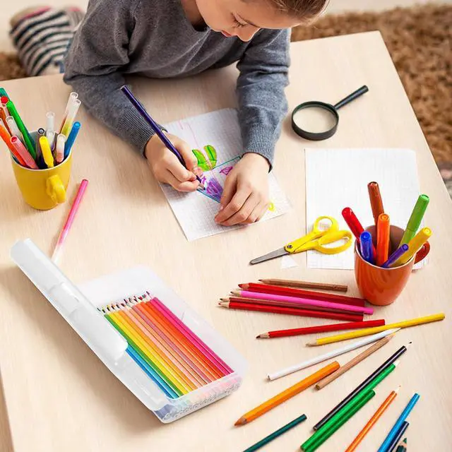 Alt view image 7 of 7 - Plastic Pencil Box, Large Pencil Case, Clear Pencil Boxes | with Snap-tight Lid, Hard Crayon Box Storage Marker Organizer Containers for Boys Girls Adults School Office Supplies (Clear)