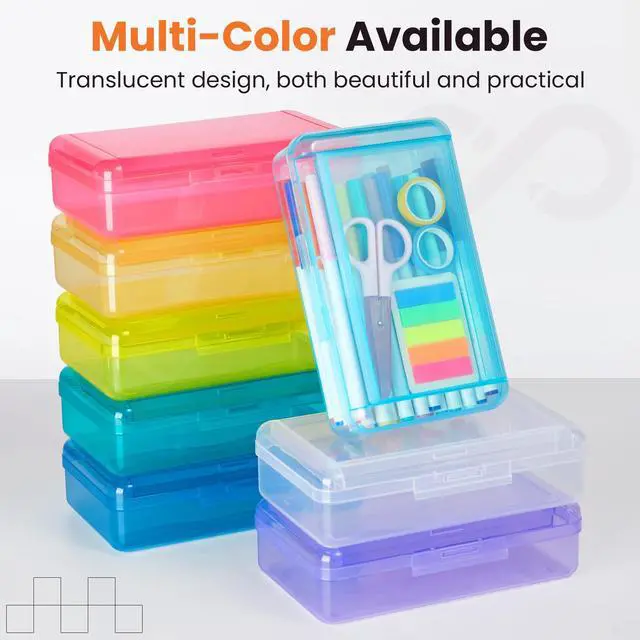 Alt view image 6 of 7 - Double Layer Pencil Box, Large Hard Pencil Case Organizer, Clear Plastic Crayon Box for Girls and Boys, Colored Marker Organizer, Small Plastic Containers/Bins with Lids, Art Supply Storage