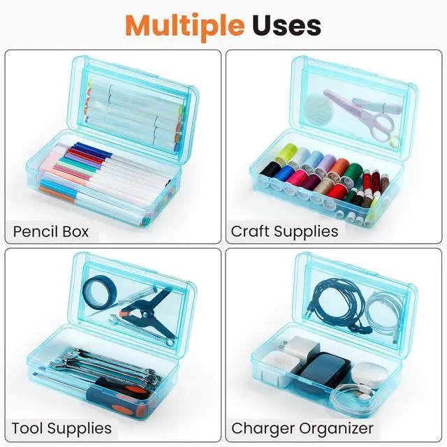 Alt view image 7 of 7 - Double Layer Pencil Box, Large Hard Pencil Case Organizer, Clear Plastic Crayon Box for Girls and Boys, Colored Marker Organizer, Small Plastic Containers/Bins with Lids, Art Supply Storage