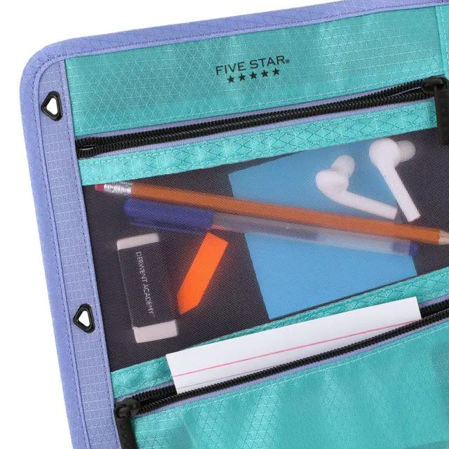 Alt view image 4 of 7 - Pencil Pouch, Pen Case, 3-Pocket Zipper Pouch, Fits 3-Ring Binder, Storage Organizer for Classroom Supplies Earbuds Chargers Cables Makeup, Teal/Berry (500207F-ECM)