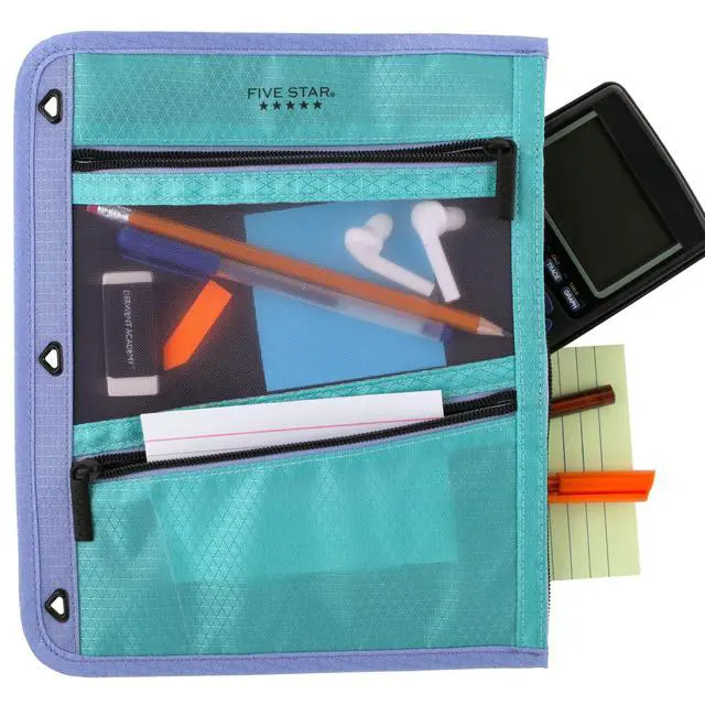Alt view image 3 of 7 - Pencil Pouch, Pen Case, 3-Pocket Zipper Pouch, Fits 3-Ring Binder, Storage Organizer for Classroom Supplies Earbuds Chargers Cables Makeup, Teal/Berry (500207F-ECM)