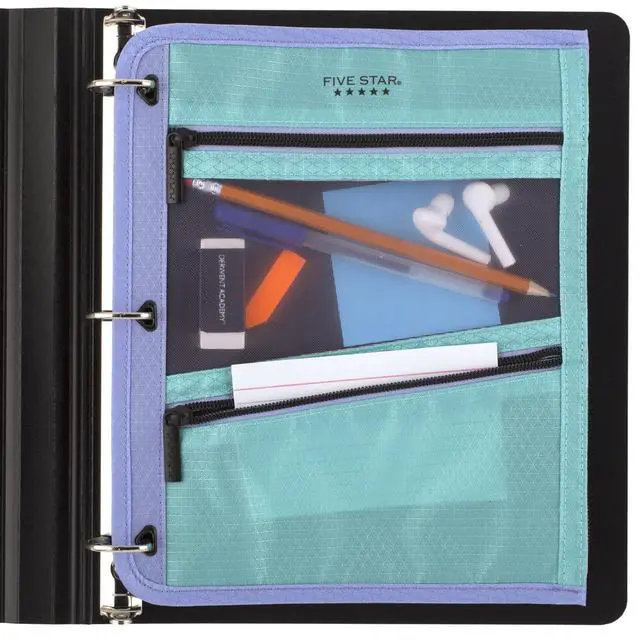 Alt view image 5 of 7 - Pencil Pouch, Pen Case, 3-Pocket Zipper Pouch, Fits 3-Ring Binder, Storage Organizer for Classroom Supplies Earbuds Chargers Cables Makeup, Teal/Berry (500207F-ECM)