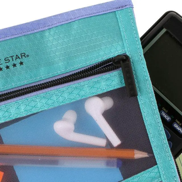 Alt view image 6 of 7 - Pencil Pouch, Pen Case, 3-Pocket Zipper Pouch, Fits 3-Ring Binder, Storage Organizer for Classroom Supplies Earbuds Chargers Cables Makeup, Teal/Berry (500207F-ECM)
