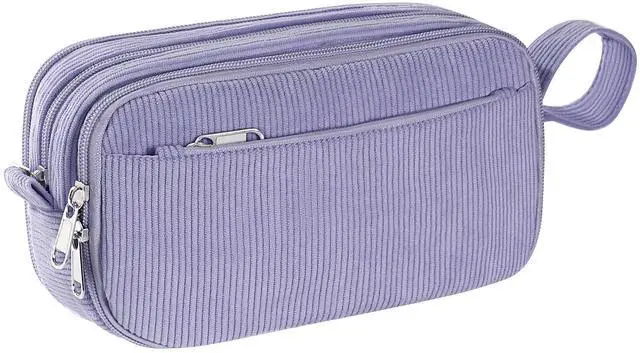 Main image of Corduroy Pencil Case, Large Capacity Pencil Pouch with 4 Compartments, Cute Soft Aesthetic Stationery Pen Bag Organizer with Zipper, Portable School Supplies for Teen and Adult Girls, Purple