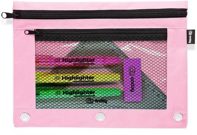Main image of Pink Pencil Pouch For 3 Ring Binder, Zippered Binder Pencil Pouches, 3 Ring Pencil Pouch for Binder, Pencil Case for Binder, Large Pencil Bags for School, Home, and Office