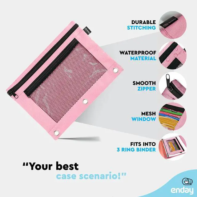 Alt view image 3 of 7 - Pink Pencil Pouch For 3 Ring Binder, Zippered Binder Pencil Pouches, 3 Ring Pencil Pouch for Binder, Pencil Case for Binder, Large Pencil Bags for School, Home, and Office