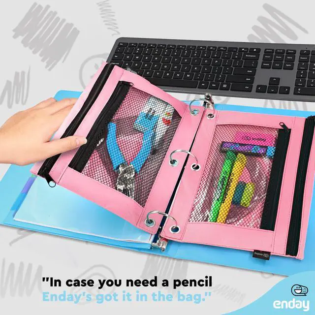 Alt view image 6 of 7 - Pink Pencil Pouch For 3 Ring Binder, Zippered Binder Pencil Pouches, 3 Ring Pencil Pouch for Binder, Pencil Case for Binder, Large Pencil Bags for School, Home, and Office