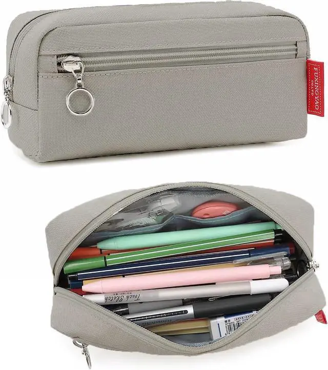 Main image of Big Capacity Pencil Pen Case Office Large Storage Simple Stationery Bag Pouch Holder Box Organizer for Adults (Grey)