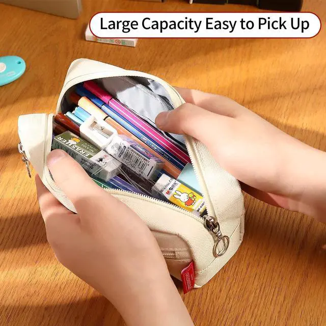 Alt view image 3 of 5 - Big Capacity Pencil Pen Case Office Large Storage Simple Stationery Bag Pouch Holder Box Organizer for Adults (Grey)