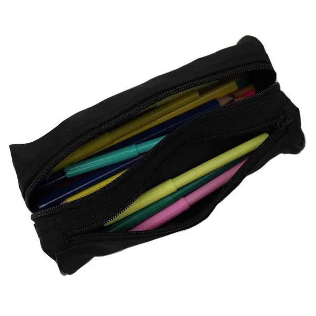 Alt view image 7 of 7 - Fashion Stationery Black Pencil Case, Large Capacity, 2 Compartments