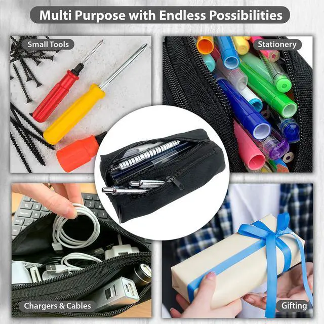 Alt view image 6 of 7 - Fashion Stationery Black Pencil Case, Large Capacity, 2 Compartments