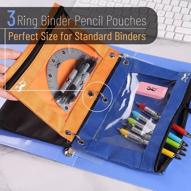 Alt view image 3 of 7 - Pencil Pouch for 3 Ring Binder, 2 Pack, 10"x6.75", Smooth Zipper | Clear Window, Large Capacity Pencil Case with 3 Reinforced Grommets for School, Office, Supplies Storage
