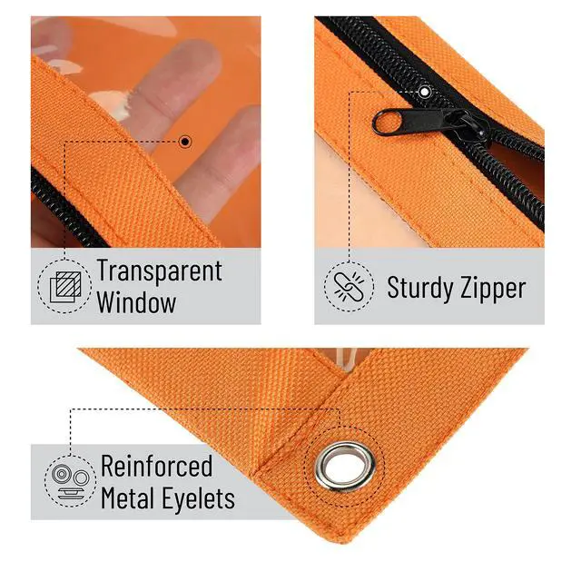 Alt view image 5 of 7 - Pencil Pouch for 3 Ring Binder, 2 Pack, 10"x6.75", Smooth Zipper | Clear Window, Large Capacity Pencil Case with 3 Reinforced Grommets for School, Office, Supplies Storage