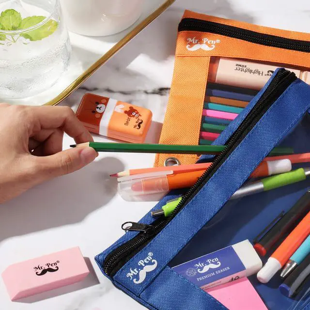 Alt view image 6 of 7 - Pencil Pouch for 3 Ring Binder, 2 Pack, 10"x6.75", Smooth Zipper | Clear Window, Large Capacity Pencil Case with 3 Reinforced Grommets for School, Office, Supplies Storage