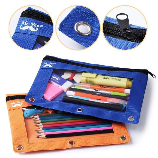Alt view image 7 of 7 - Pencil Pouch for 3 Ring Binder, 2 Pack, 10"x6.75", Smooth Zipper | Clear Window, Large Capacity Pencil Case with 3 Reinforced Grommets for School, Office, Supplies Storage
