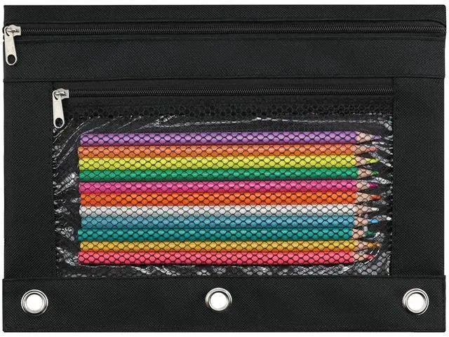 Main image of Pencil Pouch for 3 Ring Binder, Pencil Case Bag with Zipper, 600D Fabric Pencil Pouch Holder Accessories, Clear Window Pencil Case Aesthetic Back to School Organizer Pockets for Boy Girl (Black)