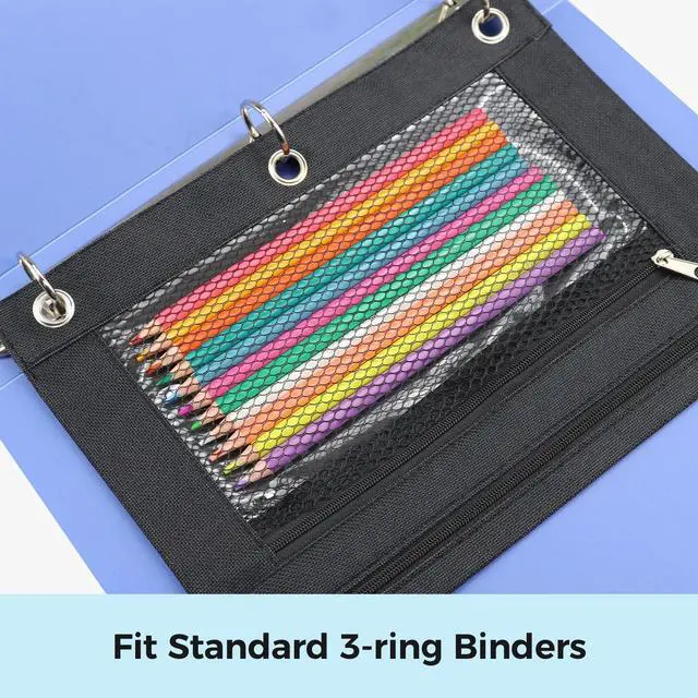 Alt view image 7 of 7 - Pencil Pouch for 3 Ring Binder, Pencil Case Bag with Zipper, 600D Fabric Pencil Pouch Holder Accessories, Clear Window Pencil Case Aesthetic Back to School Organizer Pockets for Boy Girl (Black)