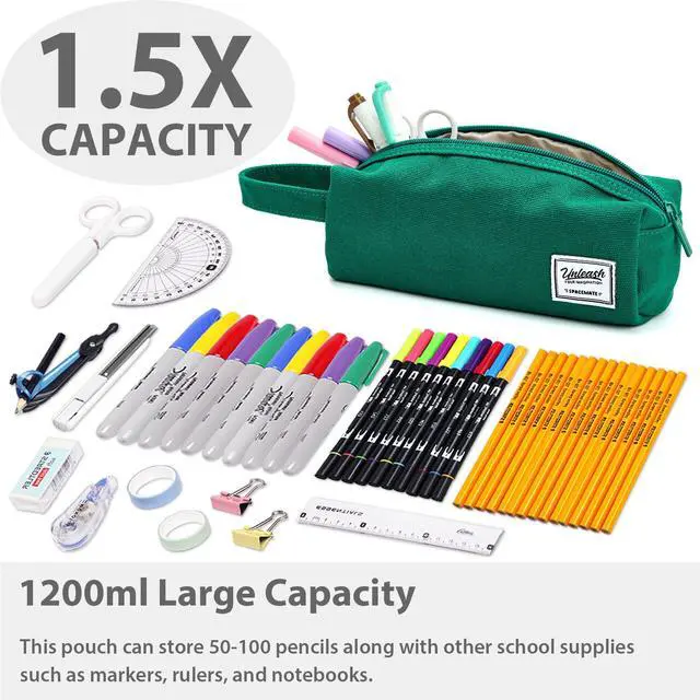 Alt view image 2 of 6 - Pencil Pouch, High-Capacity Zipper Pencil Case for Girls & Boys | Soft Canvas Pencil Bag, 1200mL Capacity Pencil Box, School Supplies for Kids, Cute Simple Preppy Aesthetic, Green