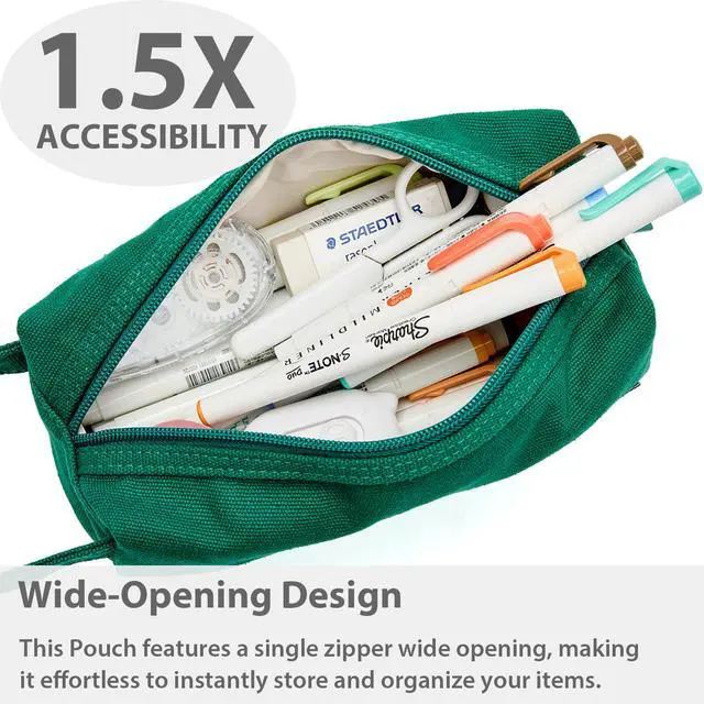 Alt view image 5 of 6 - Pencil Pouch, High-Capacity Zipper Pencil Case for Girls & Boys | Soft Canvas Pencil Bag, 1200mL Capacity Pencil Box, School Supplies for Kids, Cute Simple Preppy Aesthetic, Green
