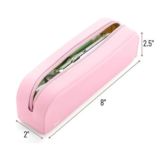 Alt view image 2 of 7 - Silicone Pencil Case, Light Pink Pencil Pouch, Pencil Case Small | Multifunctional Pouch for Stationery, Cosmetics and Electrical Goods Storage