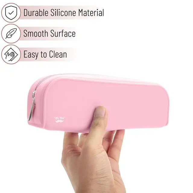 Alt view image 3 of 7 - Silicone Pencil Case, Light Pink Pencil Pouch, Pencil Case Small | Multifunctional Pouch for Stationery, Cosmetics and Electrical Goods Storage