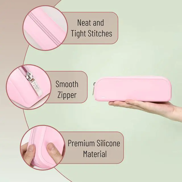 Alt view image 4 of 7 - Silicone Pencil Case, Light Pink Pencil Pouch, Pencil Case Small | Multifunctional Pouch for Stationery, Cosmetics and Electrical Goods Storage