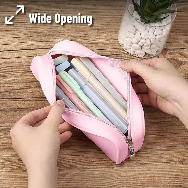 Alt view image 5 of 7 - Silicone Pencil Case, Light Pink Pencil Pouch, Pencil Case Small | Multifunctional Pouch for Stationery, Cosmetics and Electrical Goods Storage
