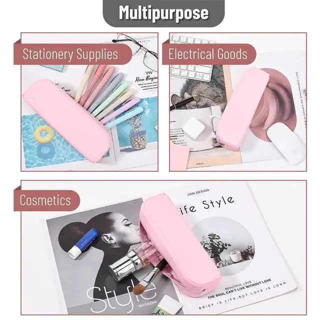 Alt view image 6 of 7 - Silicone Pencil Case, Light Pink Pencil Pouch, Pencil Case Small | Multifunctional Pouch for Stationery, Cosmetics and Electrical Goods Storage