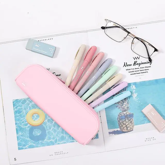 Alt view image 7 of 7 - Silicone Pencil Case, Light Pink Pencil Pouch, Pencil Case Small | Multifunctional Pouch for Stationery, Cosmetics and Electrical Goods Storage